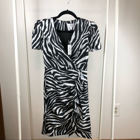 NWT Milly Esme Zebra Print Faux Wrap Dress - Picture 4 of 14